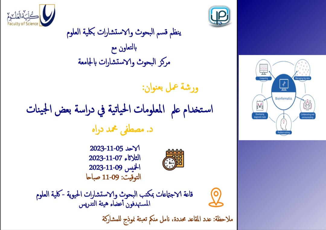 ورشة عمل بعنوان استخدام علم المعلومات الحياتية في دراسة بعض الجينات
